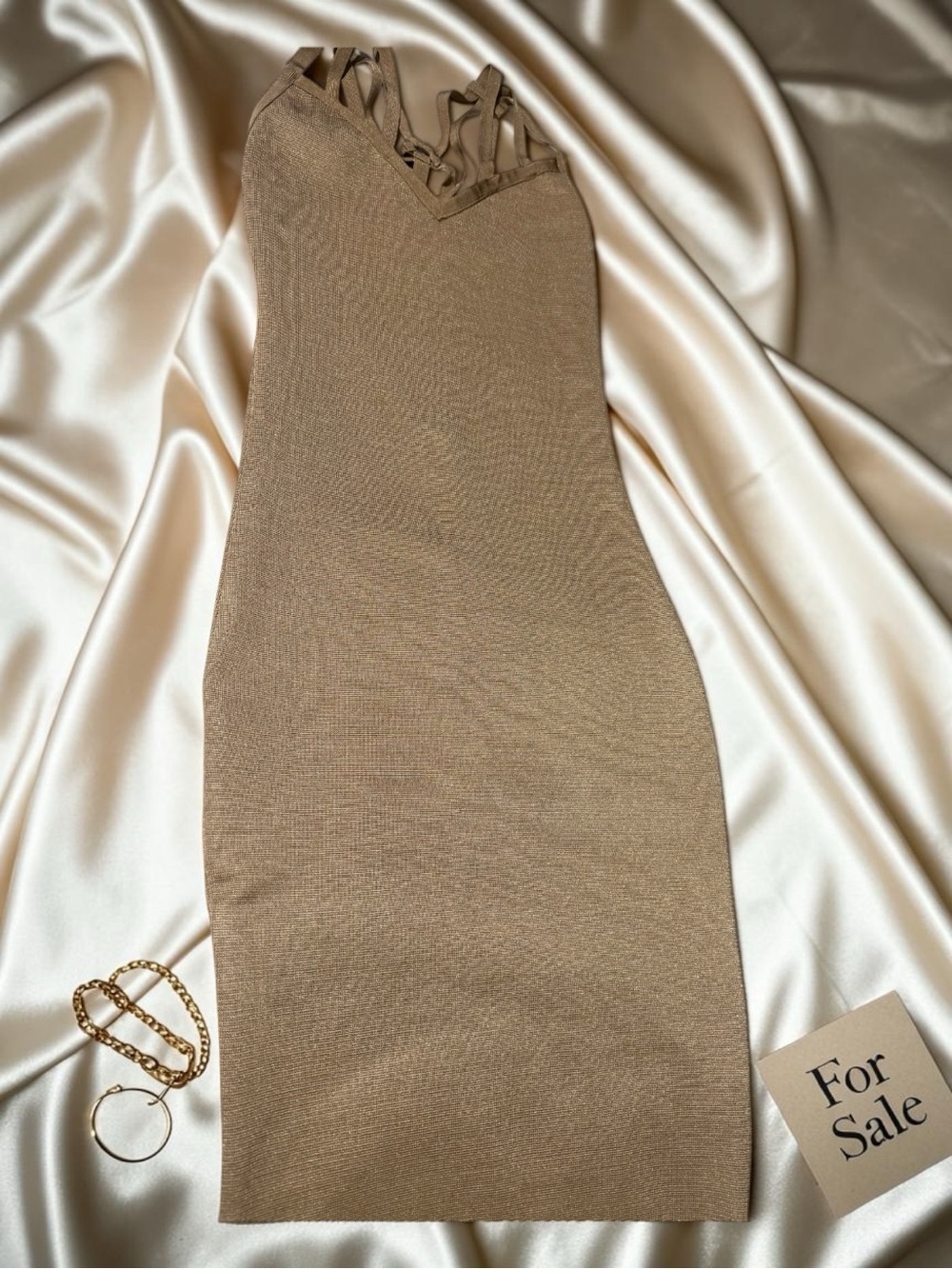 WOW couture Tan Strappy Knit Midi Dress